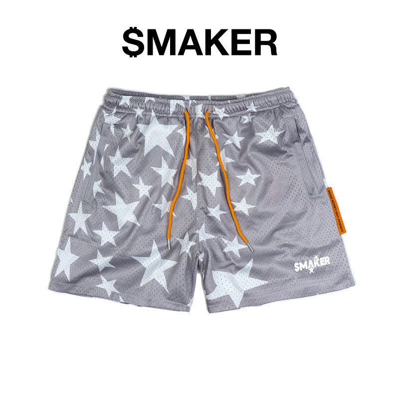 [SMAKER] Quần đùi vải lưới mesh hình ngôi sao màu xám - STARS MESH SHORT IN GREY