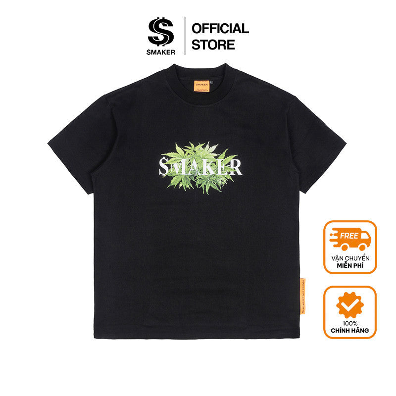 [SMAKER] 100% cotton t-shirt for men and women. black - HAPPY FLOWERS TEE IN BLACK