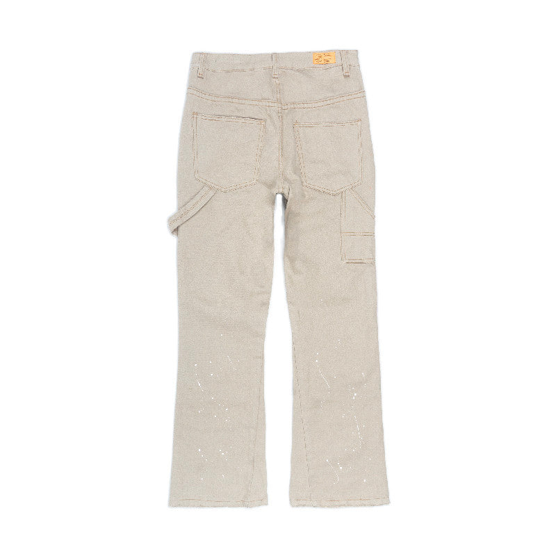 [SMAKER] Men's long jeans in tan color with customized paint - SPLASHED FLARE JEANS IN TAN