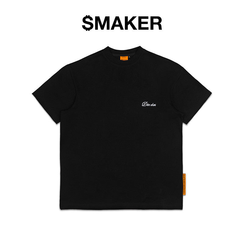 [SMAKER] 100% cotton T-shirt with the word playboy printed in black - PLAYBACK PLAYER EMBROIDERED LOGO TEE PRINTED IN BLACK