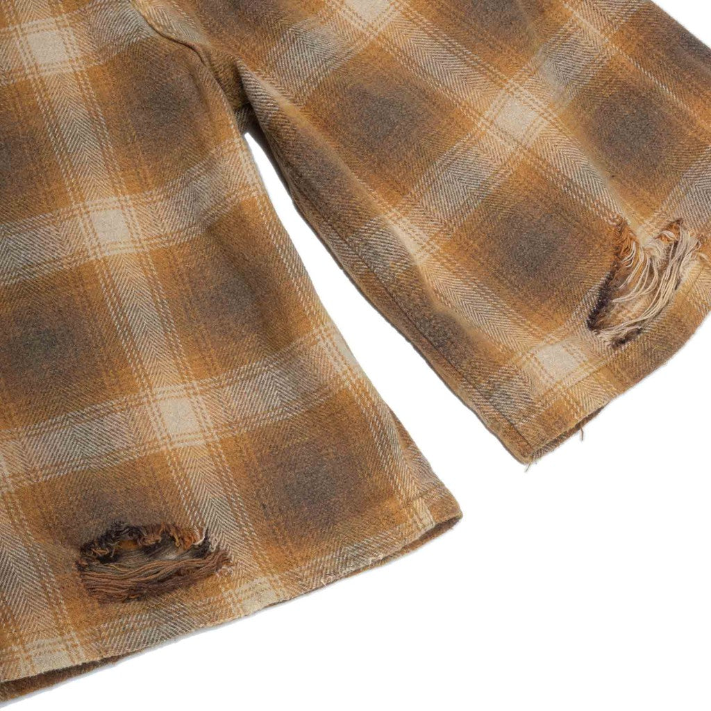[SMAKER] Quần baggy lửng sọc  ca rô màu nâu vàng vải washed - PLAID WASHED BAGGY SHORT