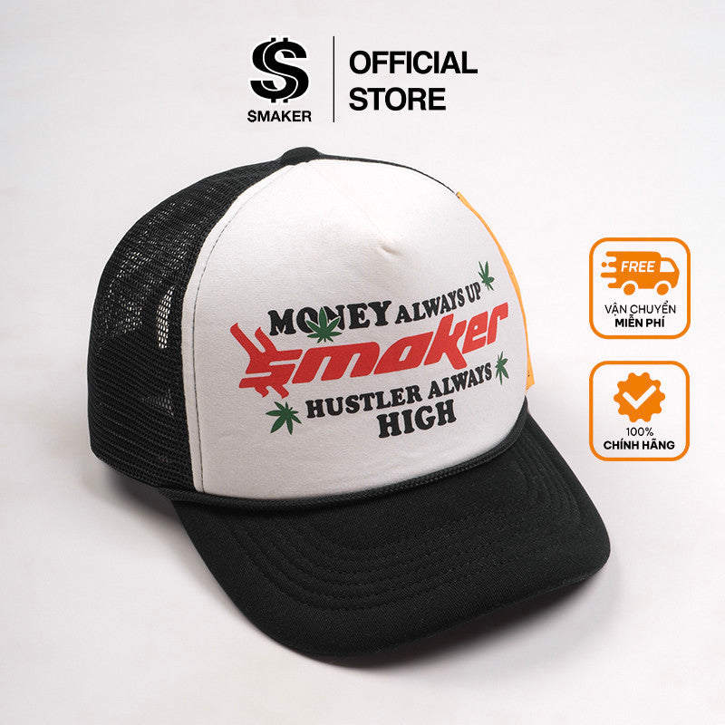 [SMAKER] Black and white mesh baseball cap - MONEY ALWAYS UP TRUCK HAT IN BLACK