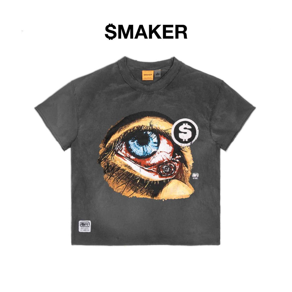 [SMAKER] Áo thun 100% cotton washed hình con mắt - THE EYE SHORT SLEEVES WASHED TEE IN GREY