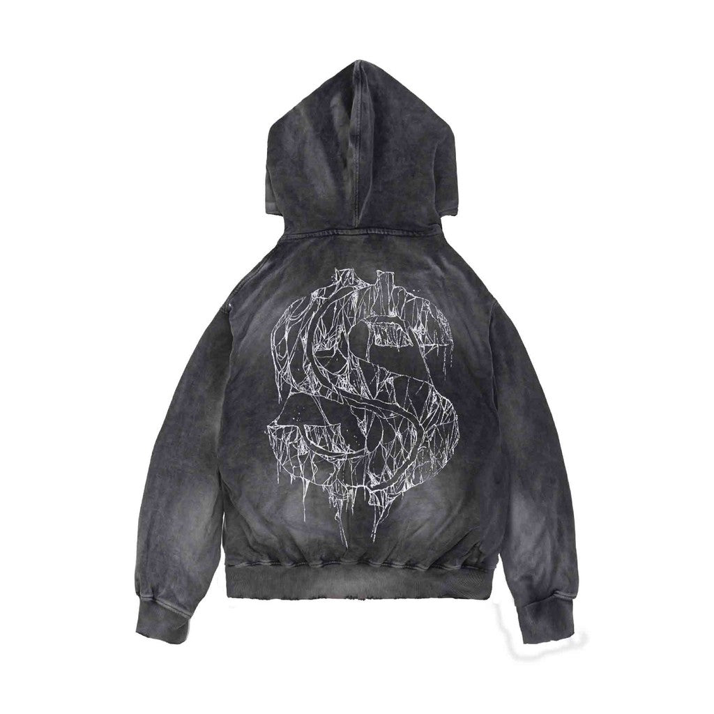 [SMAKER] Áo khoác zip hoodie màu xám 100% cotton ấm áp - $MAKER WEB DOUBLE ZIPS WASHED HOODIE IN GREY
