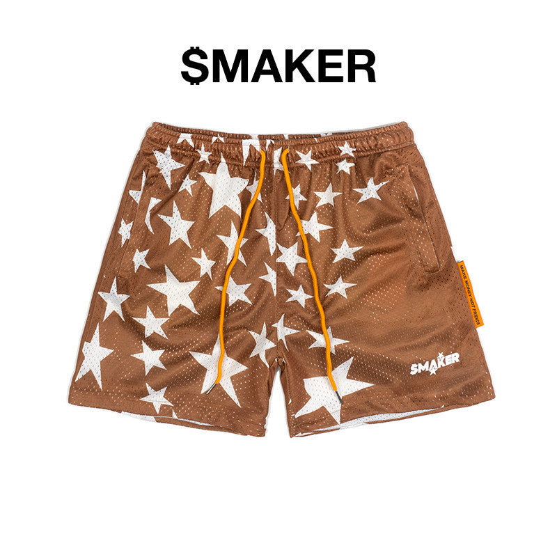 [SMAKER] Quần đùi vải lưới mesh hình ngôi sao màu nâu - STARS MESH SHORT IN BROWN