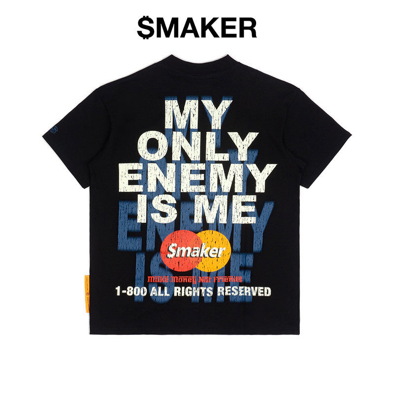 [SMAKER] 100% cotton black T-shirt - MY ONLY ENEMY IS ME TEE IN BLACK