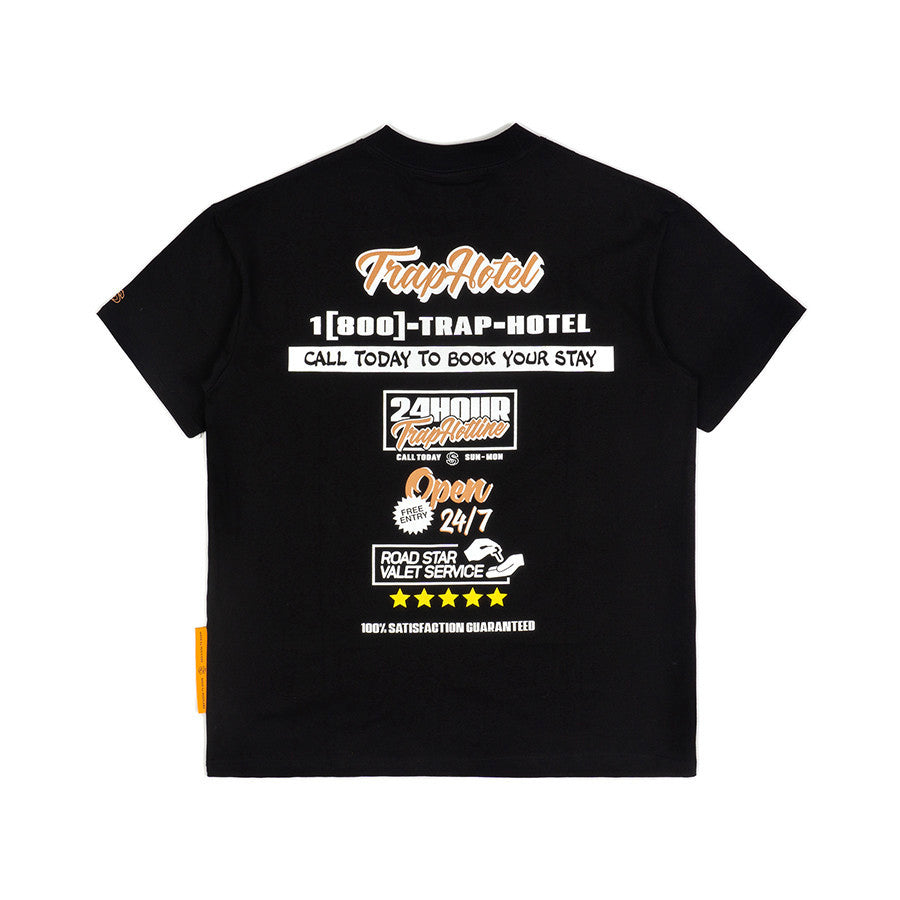 [SMAKER] Black 100% cotton T-shirt - TRAP HOTEL TEE IN BLACK