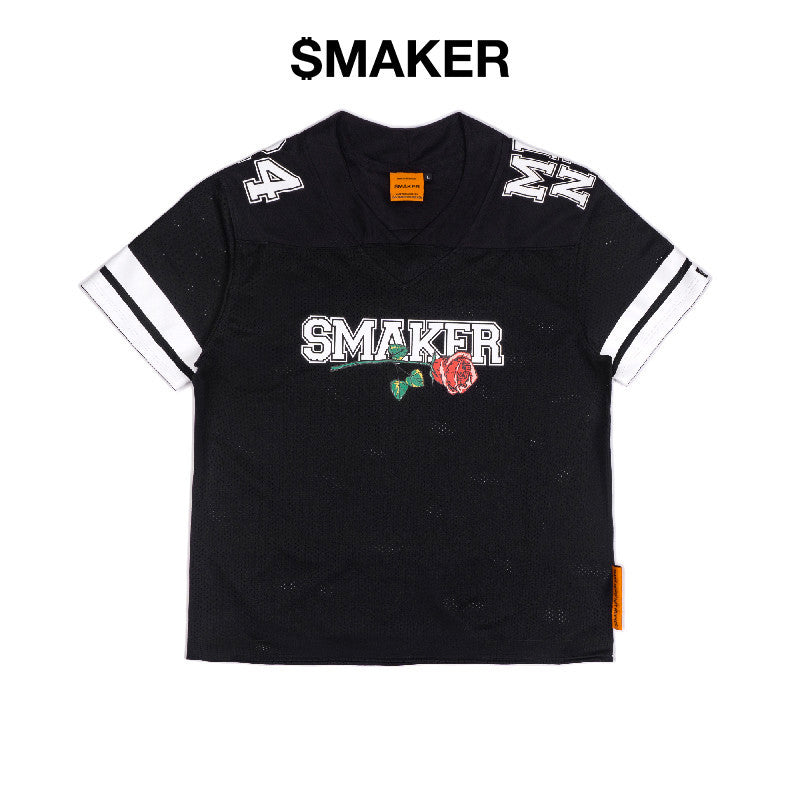 [SMAKER] Áo thun vải lưới thoáng mát có hình hoa hồng - ROSES & MONEY MESH TEE IN BLACK