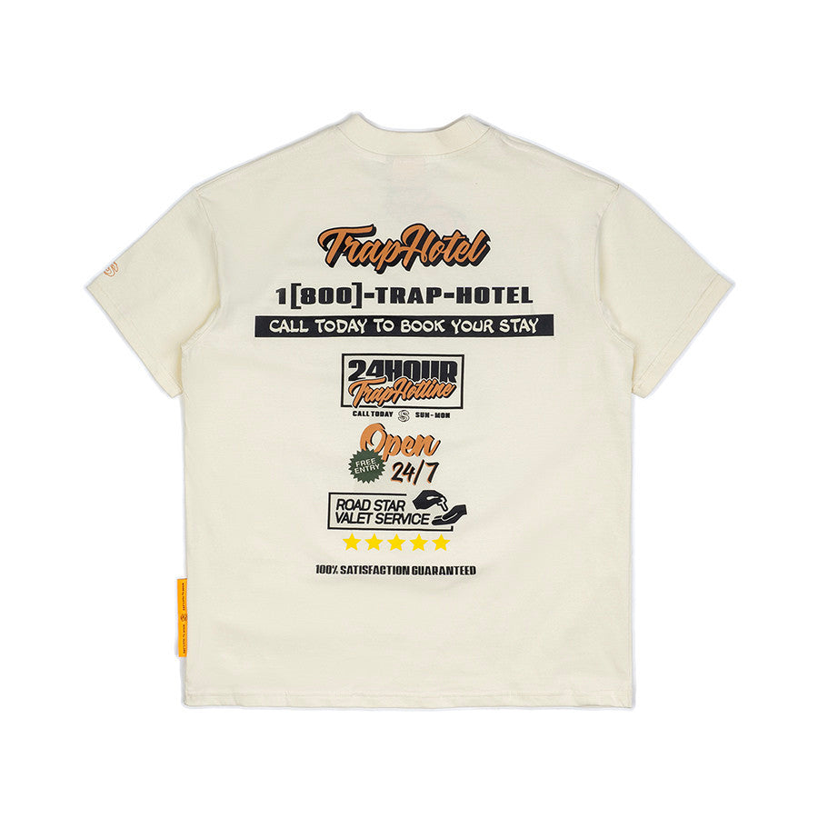 [SMAKER] Cream color 100% cotton T-shirt - TRAP HOTEL TEE IN TAN