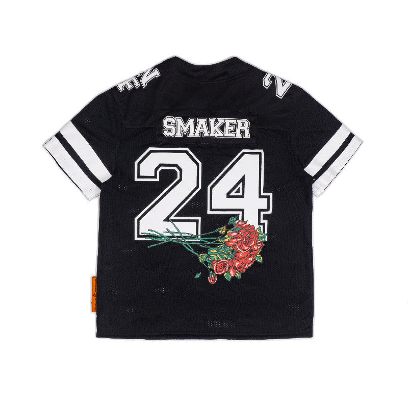 [SMAKER] Áo thun vải lưới thoáng mát có hình hoa hồng - ROSES & MONEY MESH TEE IN BLACK