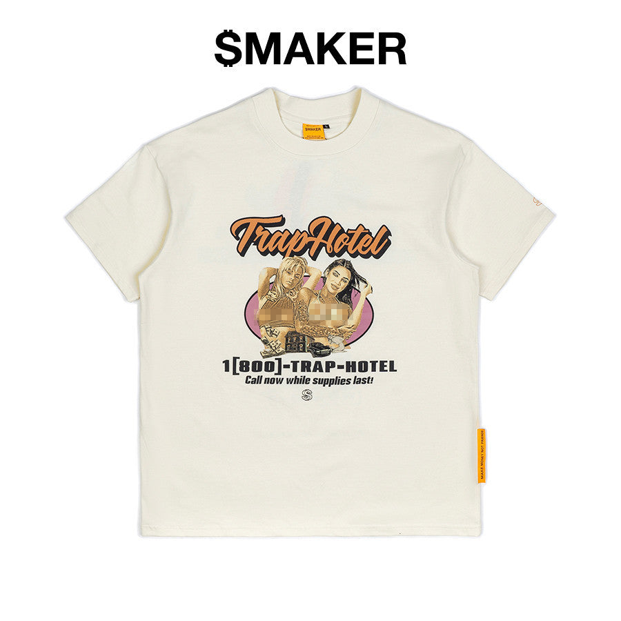 [SMAKER] Áo thun 100% cotton màu kem - TRAP HOTEL TEE IN TAN