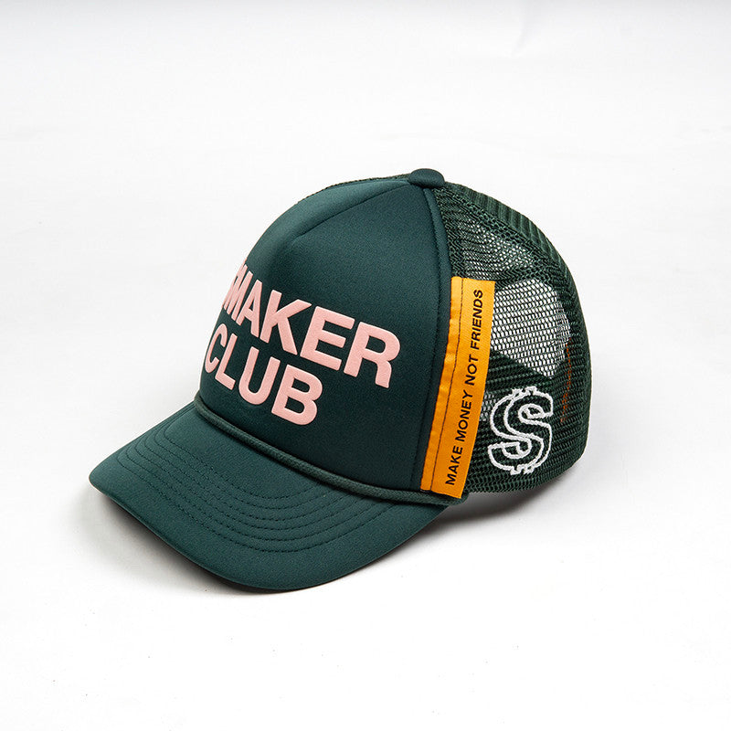 [SMAKER] Mũ lưỡi trai nón chất liệu lưới và poly màu xanh rêu chữ hồng - SMAKER CLUB TRUCK HAT IN DARK GREEN