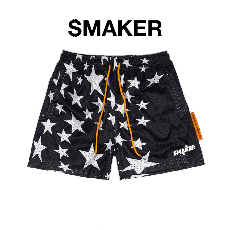 [SMAKER] Black star mesh shorts - STARS MESH SHORT IN BLACK