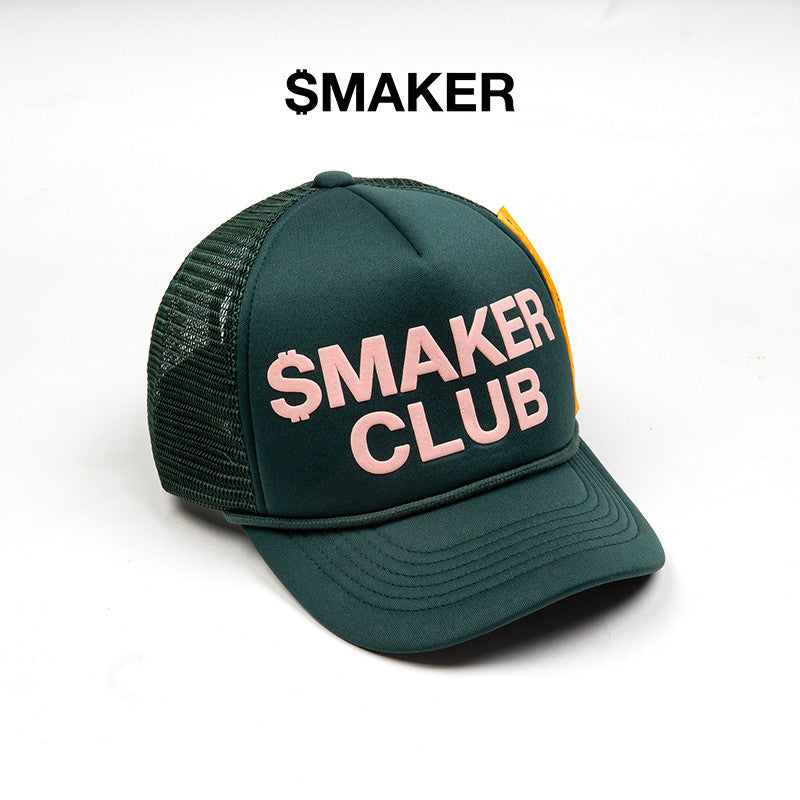 [SMAKER] Baseball cap made of mesh and poly in moss green with pink letters - SMAKER CLUB TRUCK HAT IN DARK GREEN