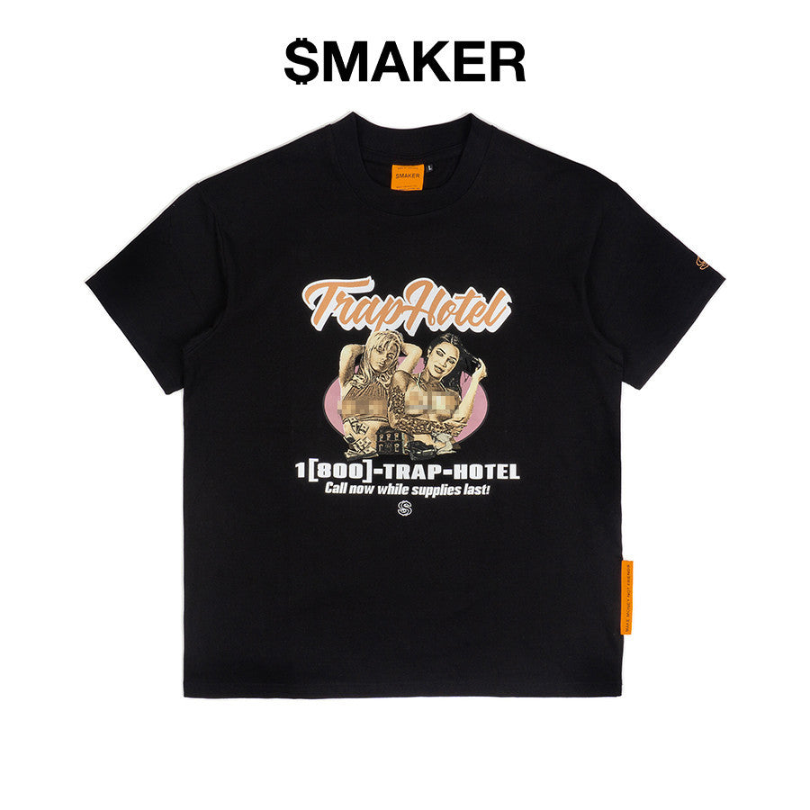 [SMAKER] Áo thun 100% cotton màu đen - TRAP HOTEL TEE IN BLACK