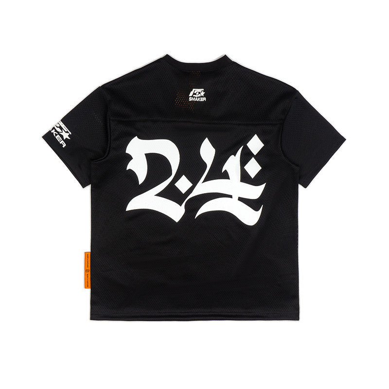 [SMAKER] Black sports mesh t-shirt - SMAKER WORLD ARABIC TYPEFACE TEE IN BLACK