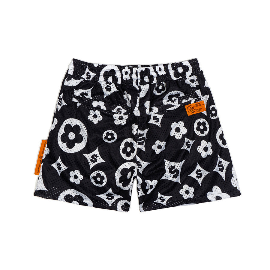 [SMAKER] Airy black floral print mesh shorts - FLOWER LOGO MESH SHORTS IN BLACK