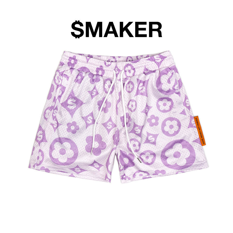 [SMAKER] Quần đùi vải lưới màu tím thoáng mát - FLOWER LOGO MESH SHORTS IN PURPLE