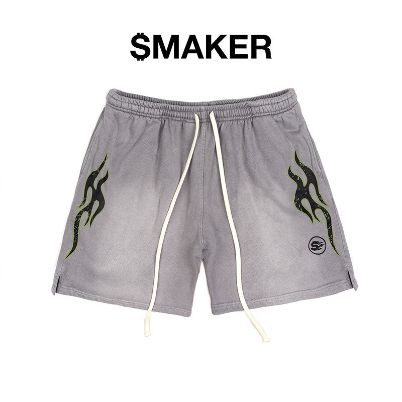 [SMAKER] Quần đùi màu xám 100% cotton washed form ngắn - TRIBAL LOGO WASHED SHORTS IN GREY