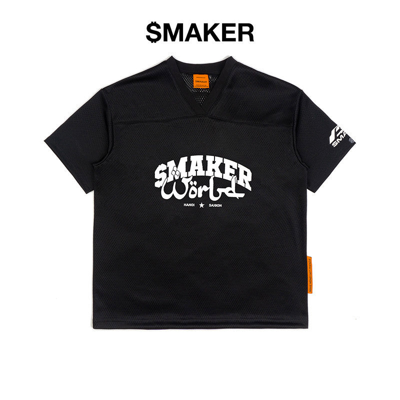 [SMAKER] Black sports mesh t-shirt - SMAKER WORLD ARABIC TYPEFACE TEE IN BLACK