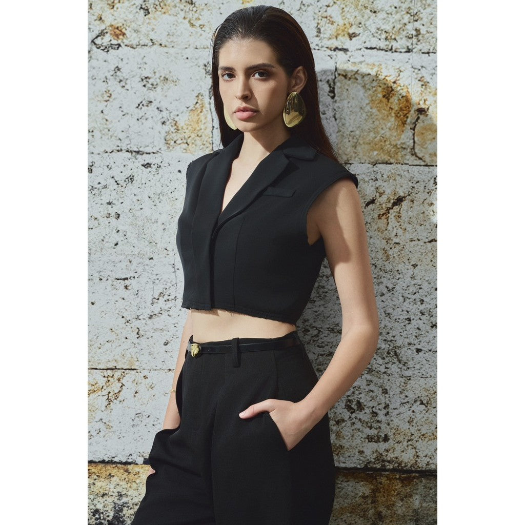 Áo Vest Croptop Sát Nách Nữ    Màu Đen Kiểu Cách ( có đệm vai) CLOVE TOP_DXA160056