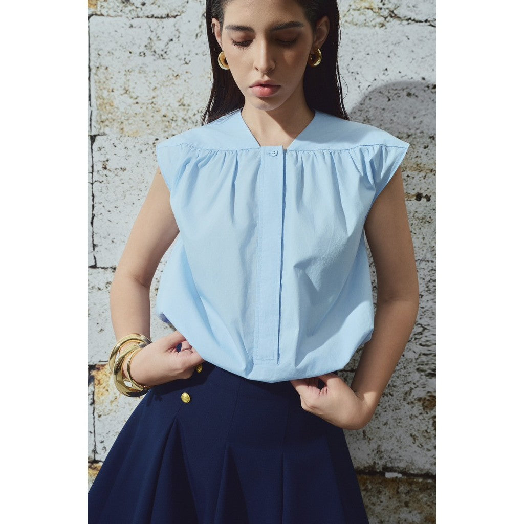 Women's Trendy Blue Short Sleeve Shirt VINVIAN TOP_DXA150242