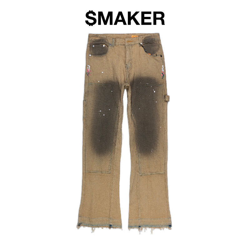 [SMAKER] SPLASHED FLARE JEANS IN DIRT BROWN