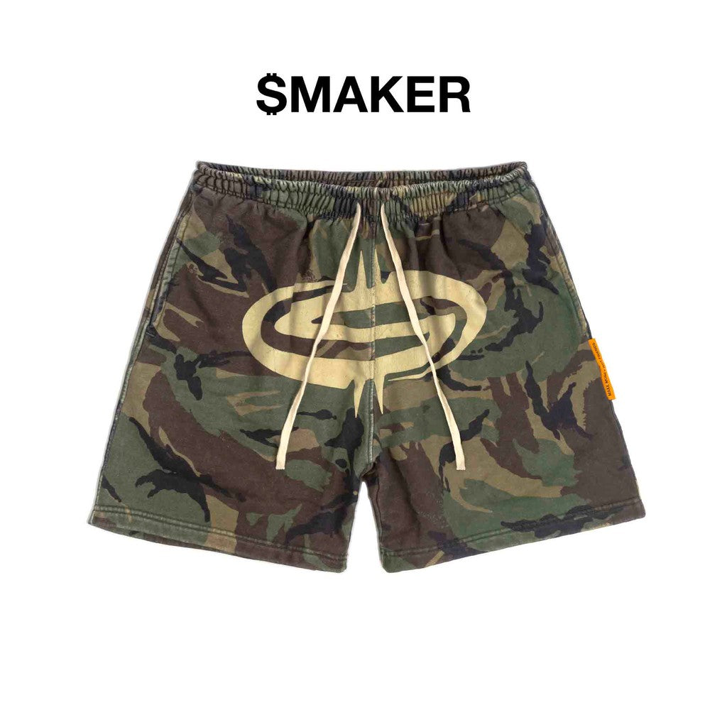 [SMAKER] Short-form fleece shorts with soldier pattern - BIG LOGO SWEAT SHORTS IN CAMO