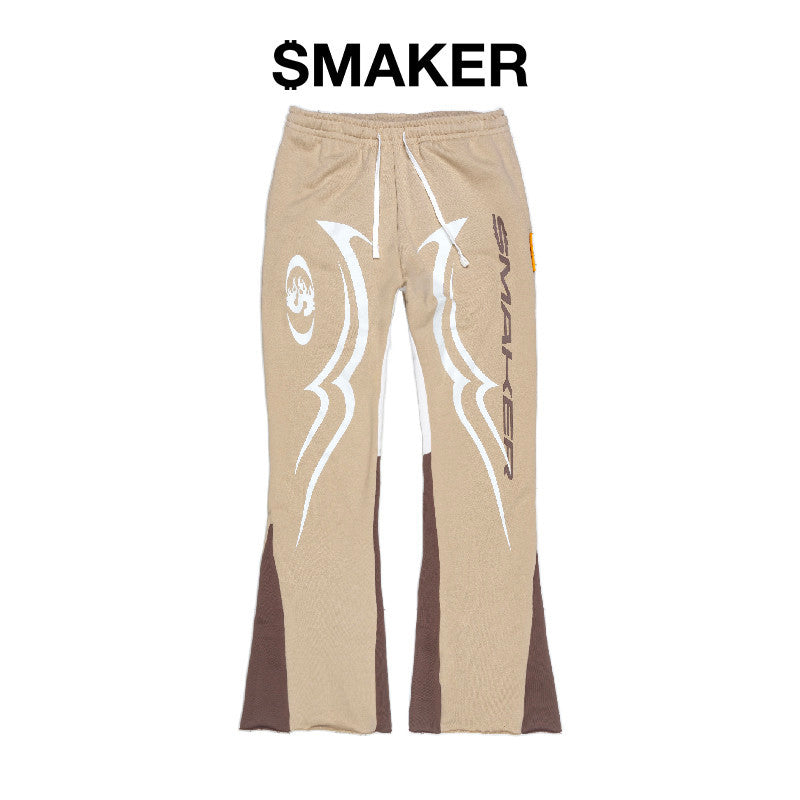 [SMAKER] 100% cotton flannel flared tan pants - SMAKER FLAME FLARE SWEAT PANTS IN TAN