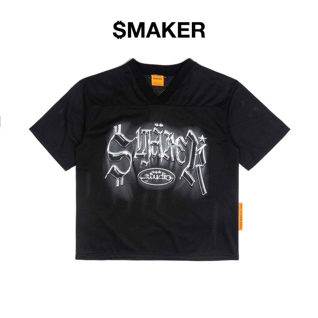 [SMAKER] Áo thun bóng đá vải lưới màu đen - SMAKER STUDIO MESH V NECK TEE IN BLACK