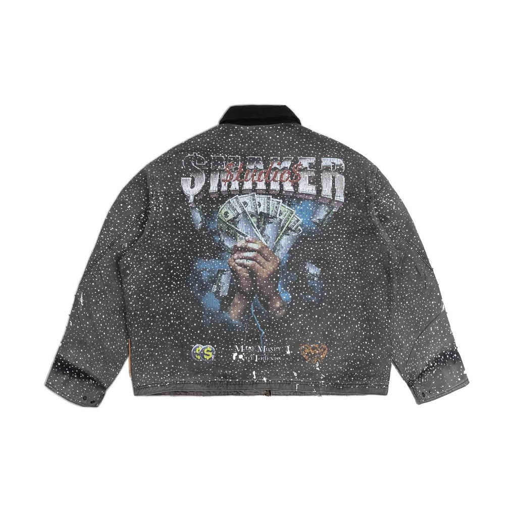 [SMAKER] Gray boxy jacket with sparkling rhinestones - $MAKER $TUDIO $WAROVSKI WASHED WORKER JACKET IN GREY