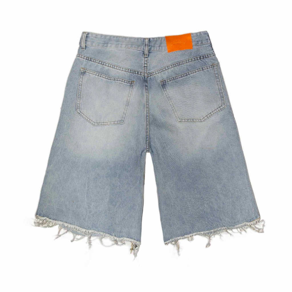 [SMAKER] Quần đùi jeans lửng màu xanh lợt - DISTRESSED WASHED BAGGY JEANS IN BLUE