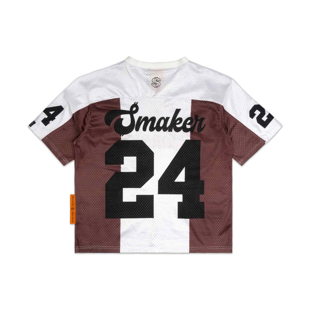 [SMAKER] Áo thun 100% vải lưới màu trắng nâu - 24 MESH JERSEY IN STRIPE WHITE/ BROWN