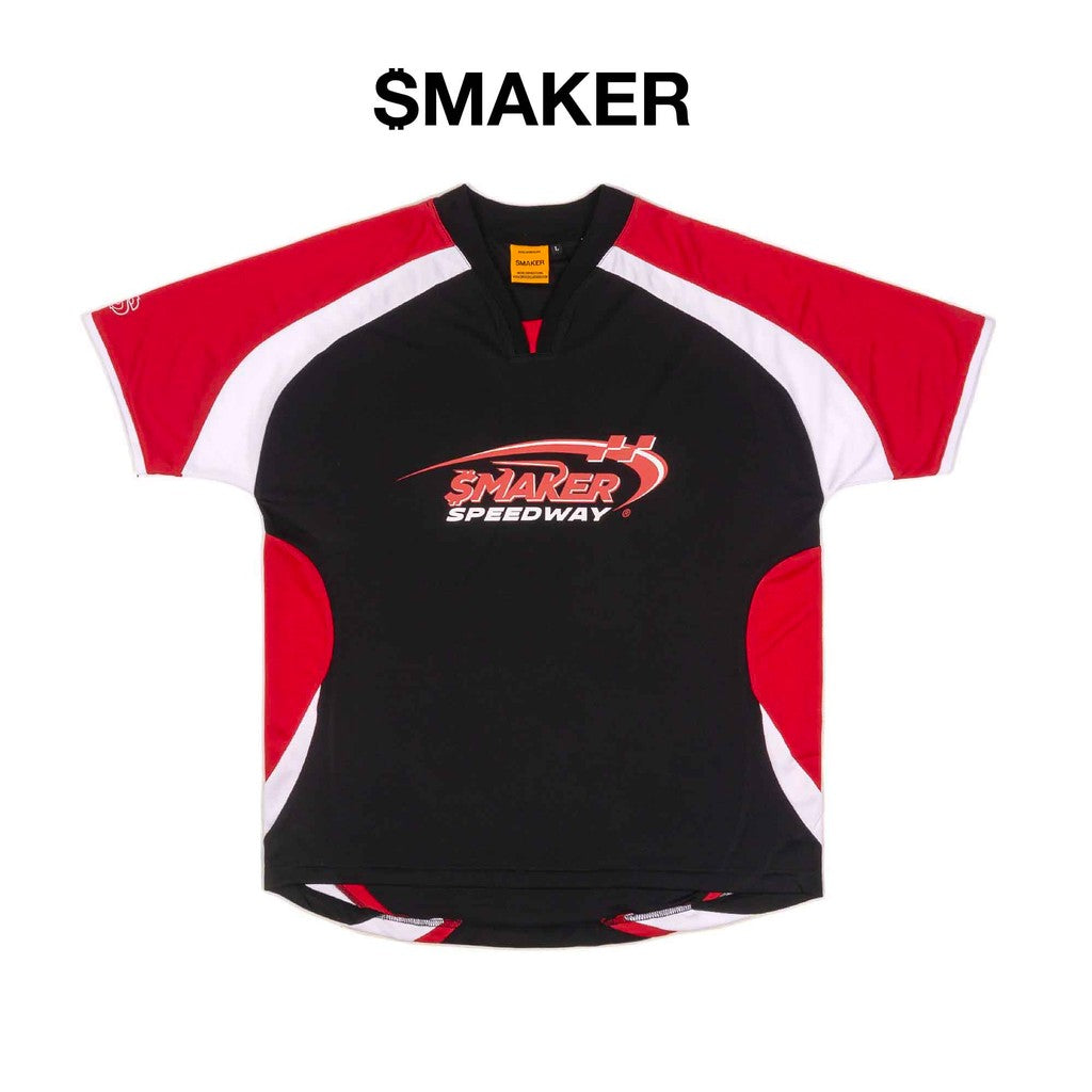 [SMAKER] Unisex t-shirt in gray and red cotton fabric - $MAKER SPEEDWAY SOCCER JERSEY IN BLACK/RED