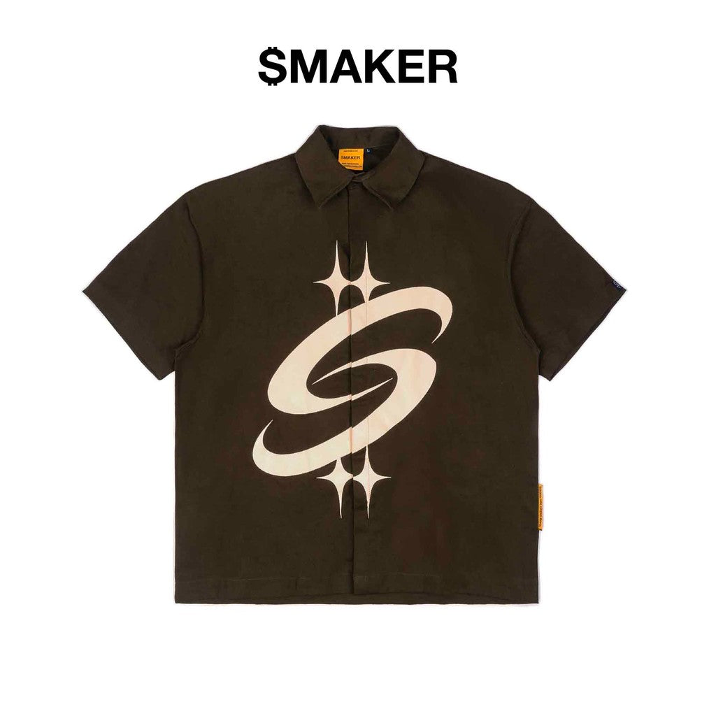 [SMAKER] Brown khaki short-sleeved loose-fit shirt - BIG LOGO KHAKI SHIRT IN BROWN