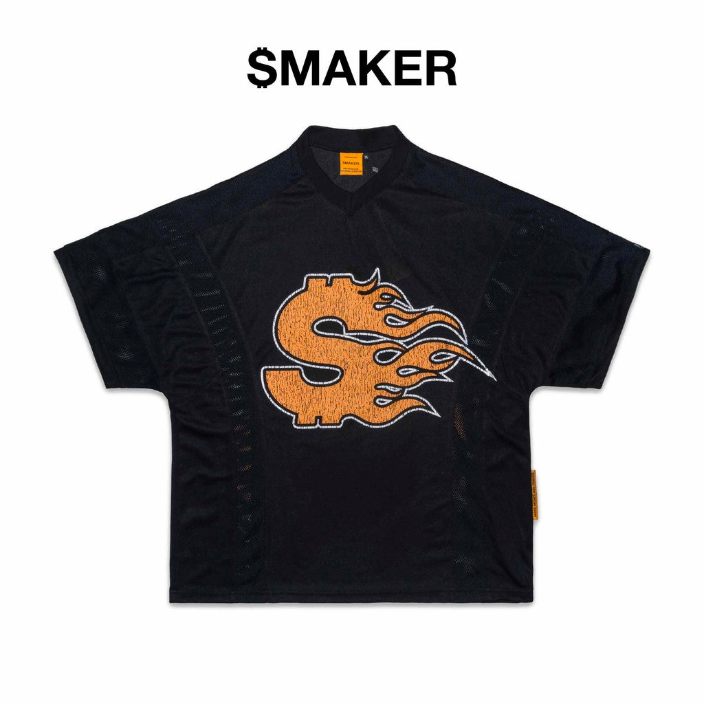 [SMAKER] Áo thun màu đen 100% vải mesh lưới thoáng mát - FIRE LOGO MESH BOXY TEE IN BLACK