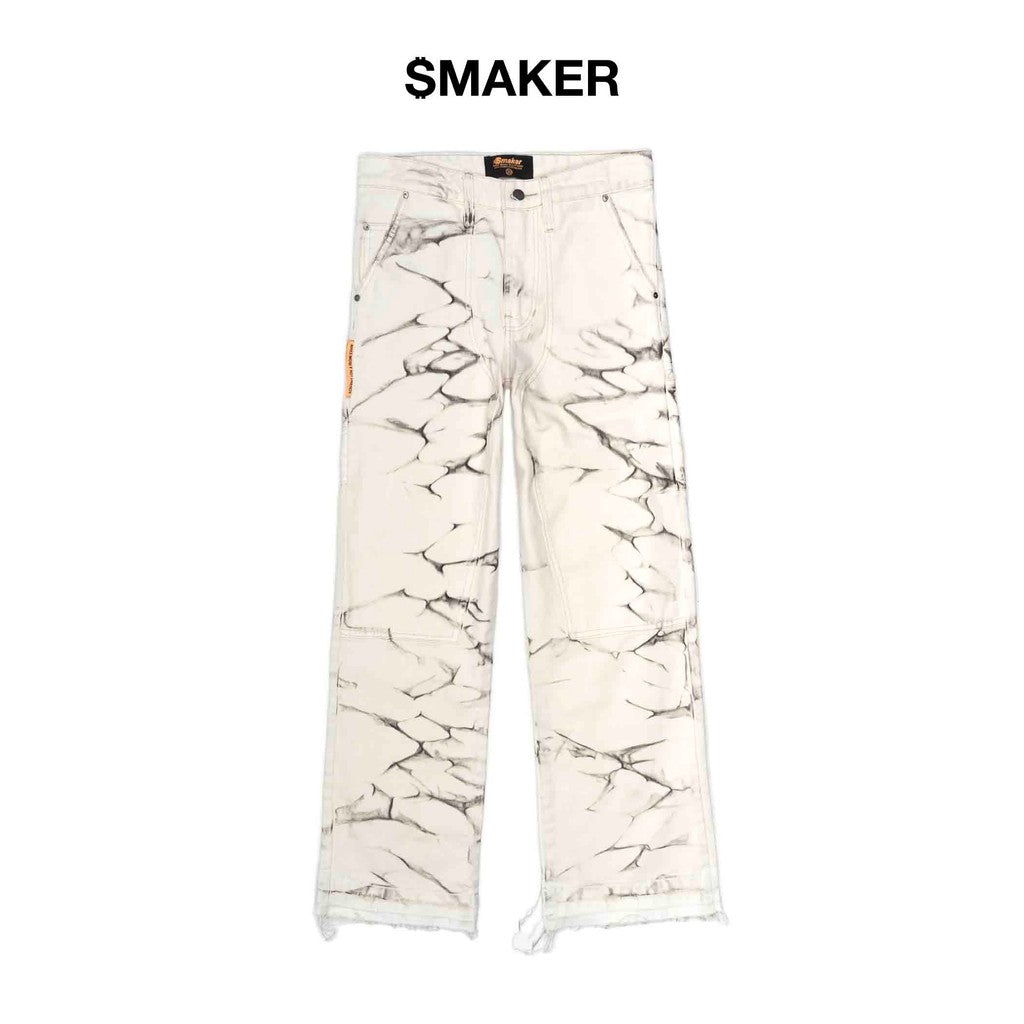 [SMAKER] Wavy Washes Double Knees Pants in White