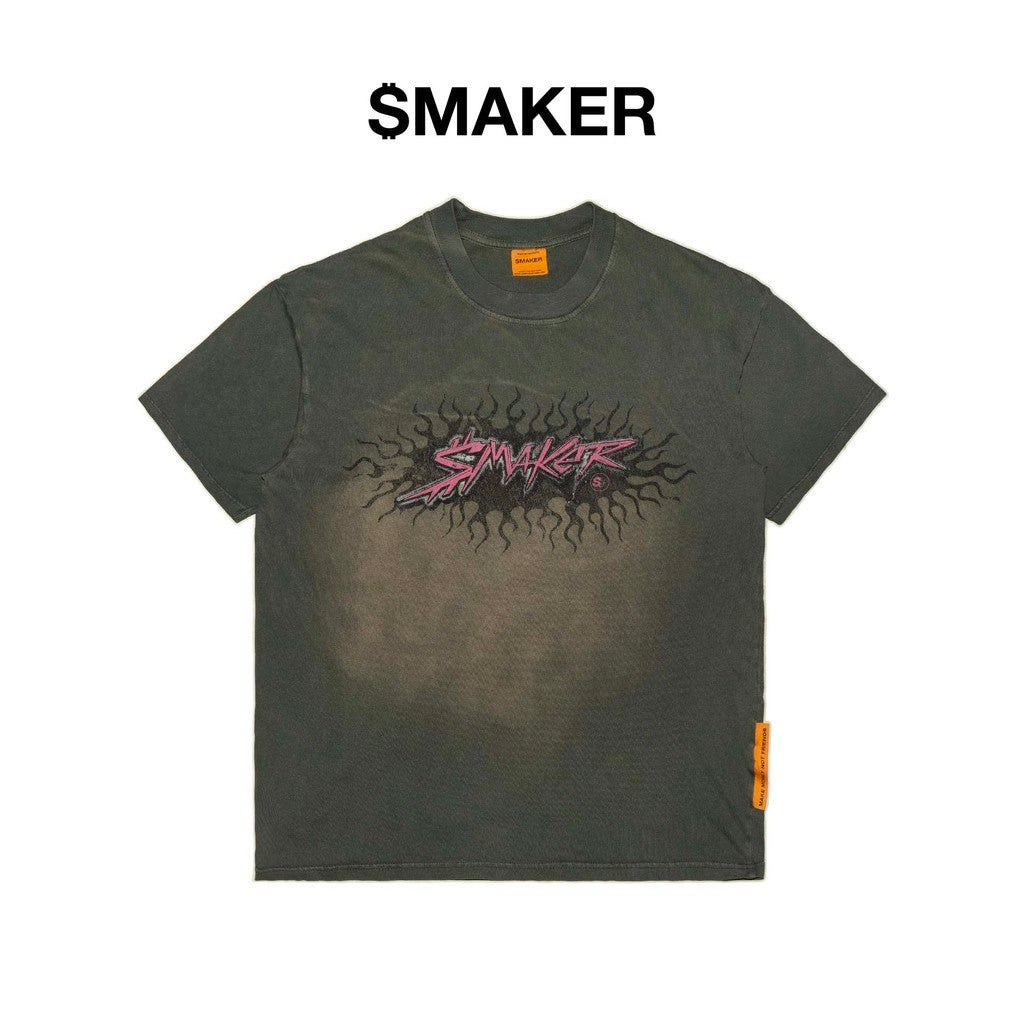 [SMAKER] 100% cotton washed moss t-shirt - VINTAGE SMAKER WASHED TEE IN DIRT OLIVE