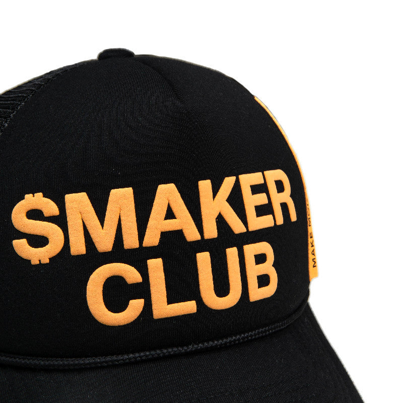 [SMAKER] Mũ lưỡi trai nón chất liệu lưới và poly màu đen chữ cam - SMAKER CLUB TRUCK HAT IN DARK BLACK