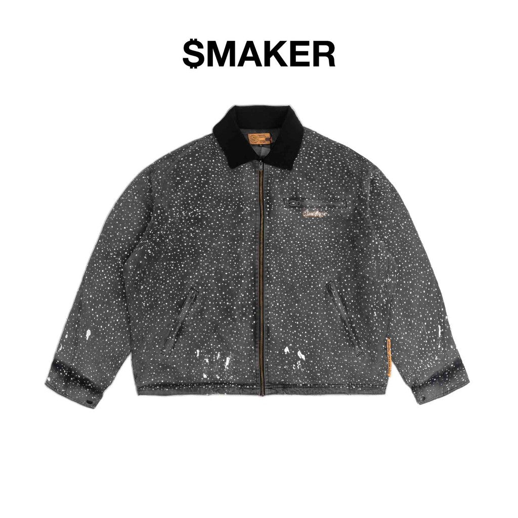 [SMAKER] Gray boxy jacket with sparkling rhinestones - $MAKER $TUDIO $WAROVSKI WASHED WORKER JACKET IN GREY