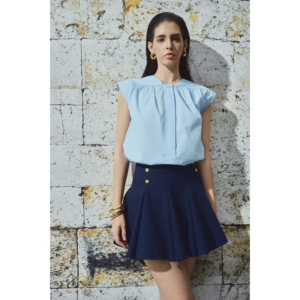 Women's Trendy Blue Short Sleeve Shirt VINVIAN TOP_DXA150242