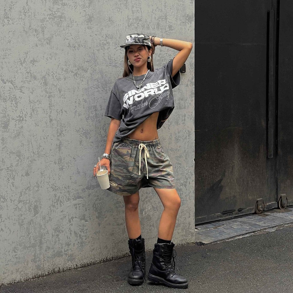 [SMAKER] Quần đùi vải kaki form ngắn hoạ tiết lính - LOGO KHAKI SHORTS IN CAMO