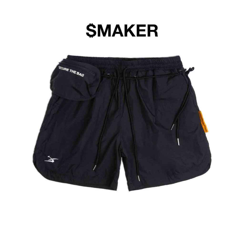 [SMAKER] Quần đùi form ngắn vải nylon màu đen có túi nhỏ đi kèm - SHORT NYLON EXTRA POCKET IN BLACK