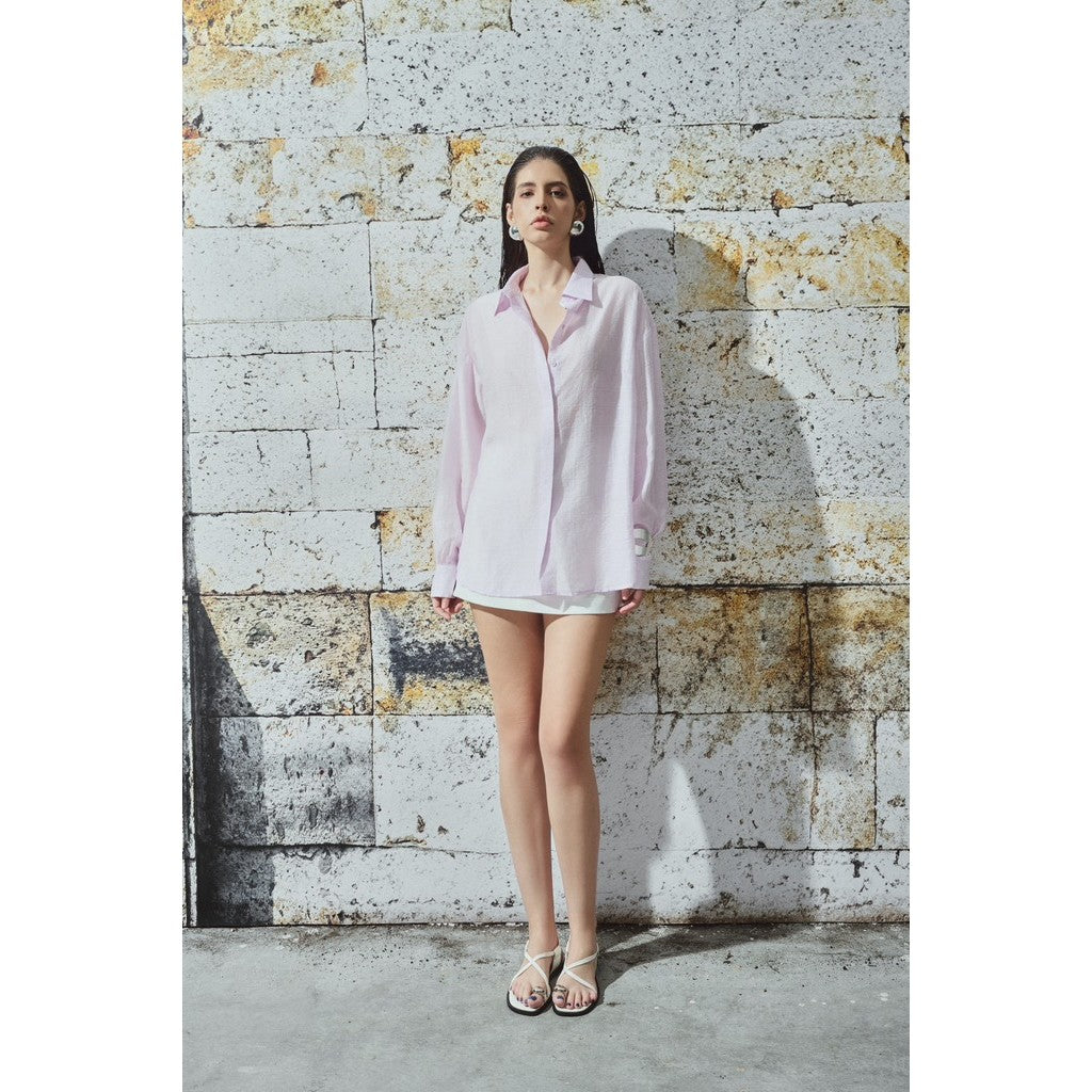 Women's Pastel Pink Loose Long Sleeve Shirt DARIAN TOP_U1SWH240800