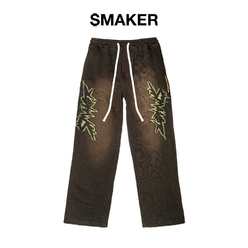 [SMAKER] Washed brown pants 100% cotton felt - VINTAGE SMAKER WASHED SWEAT PANTS IN BROWN