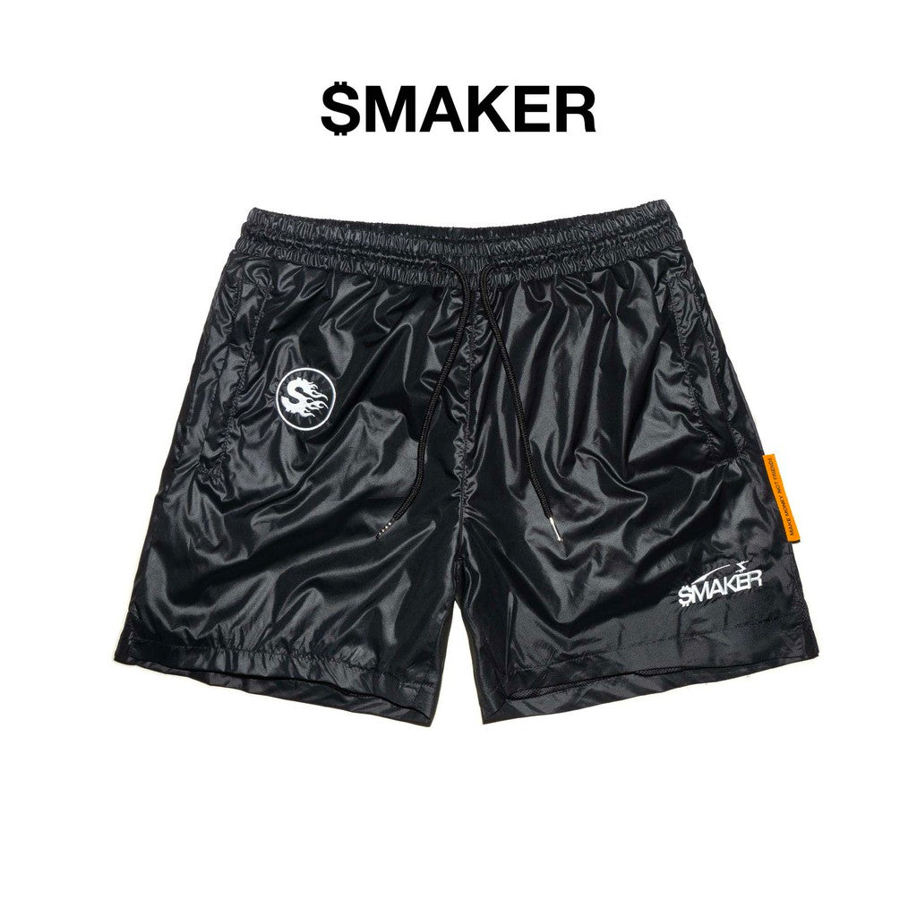 [SMAKER] Black nylon short shorts - LOGOS NYLON SHORT IN BLACK