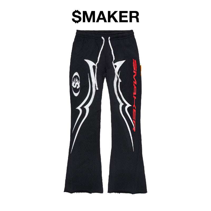 [SMAKER] 100% cotton flannel flared black pants - SMAKER FLAME FLARE SWEAT PANTS IN BLACK