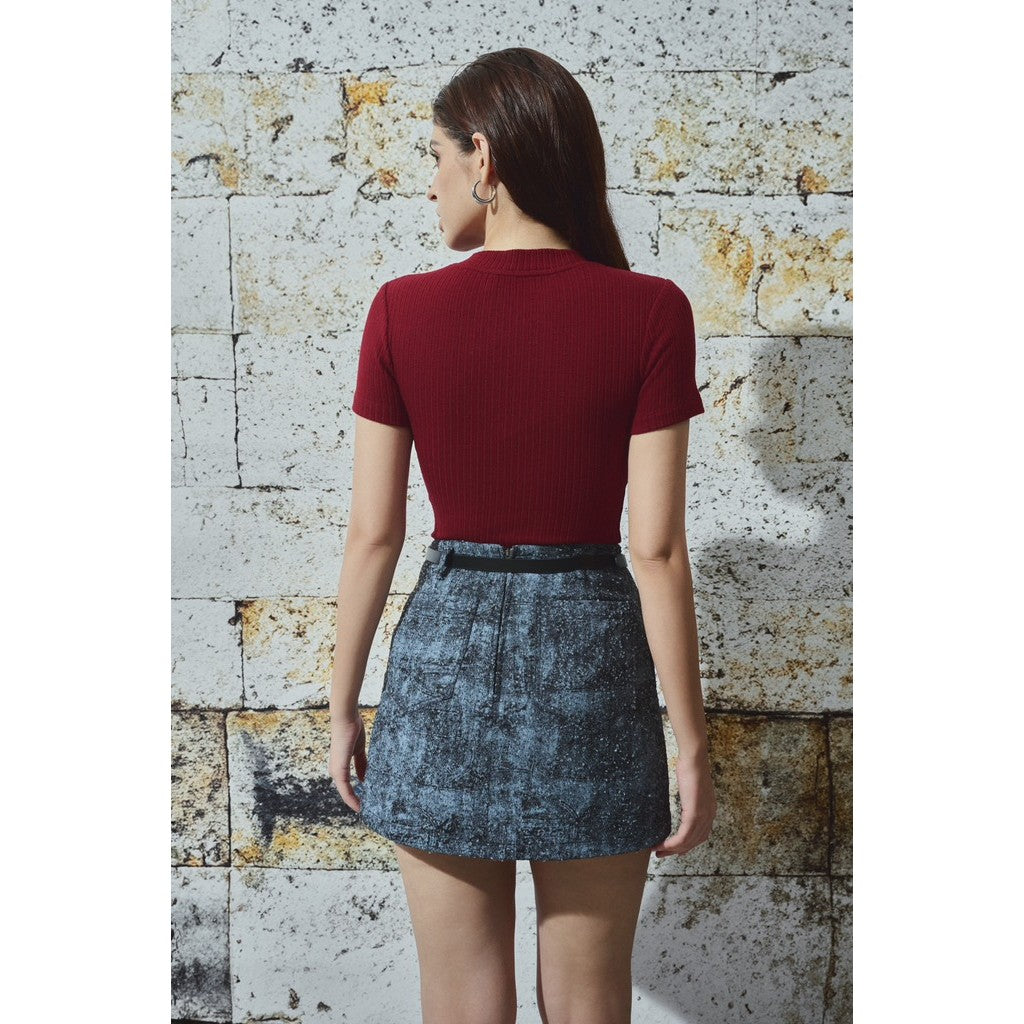 Women's Gray A-Line Jean Skirt (Free Leather Belt) XITA OLIVER SKIRT_U2SWH2409088