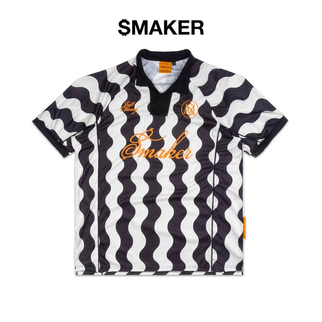 [SMAKER] Áo thun 100% vải lưới thoáng mát đá bóng màu trắng đen - FOOTBALL POLO JERSEY IN STRIPES BLACK/WHITE