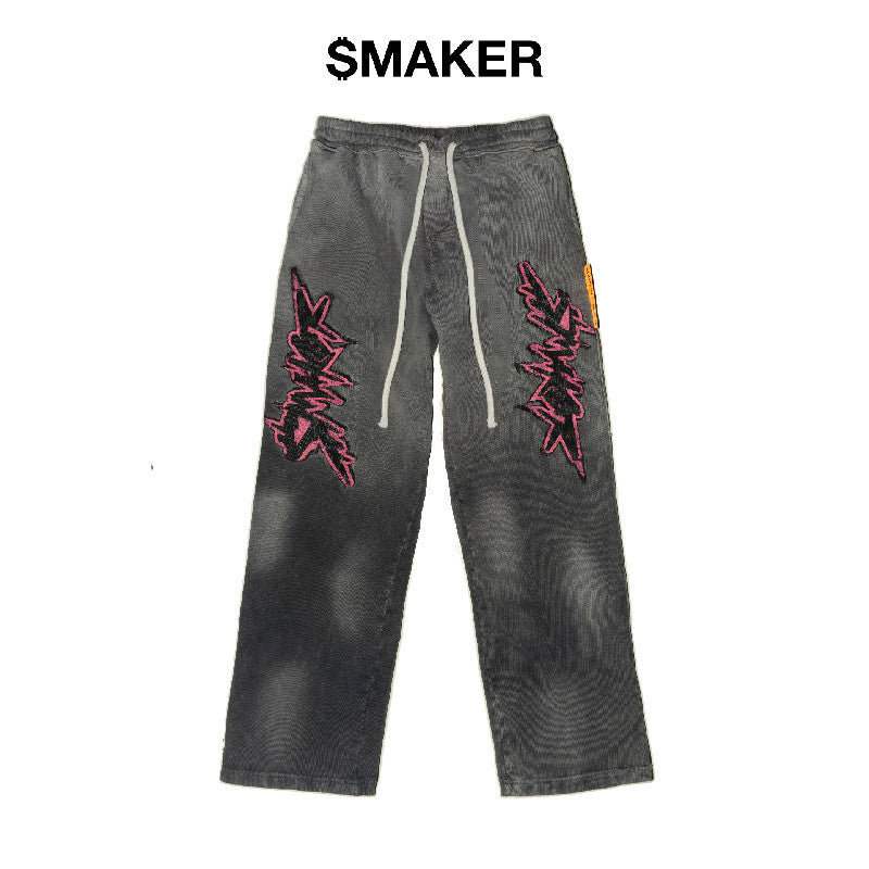 [SMAKER] Washed gray pants 100% cotton felt - VINTAGE SMAKER WASHED SWEAT PANTS IN GRAY